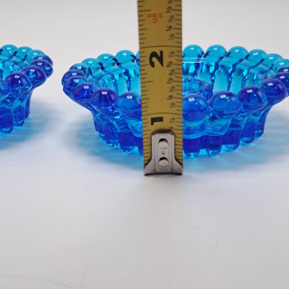 Vintage Cobalt Blue Glass Pair Candlestick Holders Mid Century Modern Collector - Picture 5 of 7